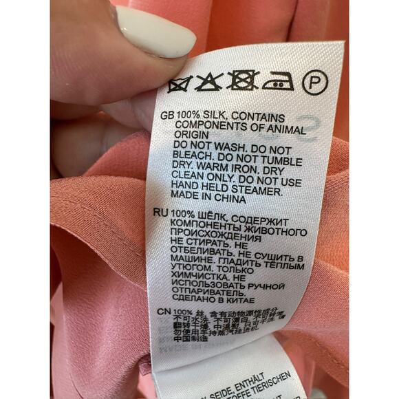 New REISS Eden Matte 100% Silk Tunic Button Down Shirt in Coral Pink Size 4 - Picture 7 of 11